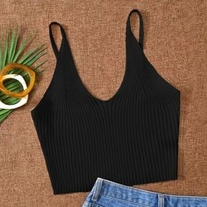 Ribbed Knit Camisole Sleeveless Crop Top - L (10)